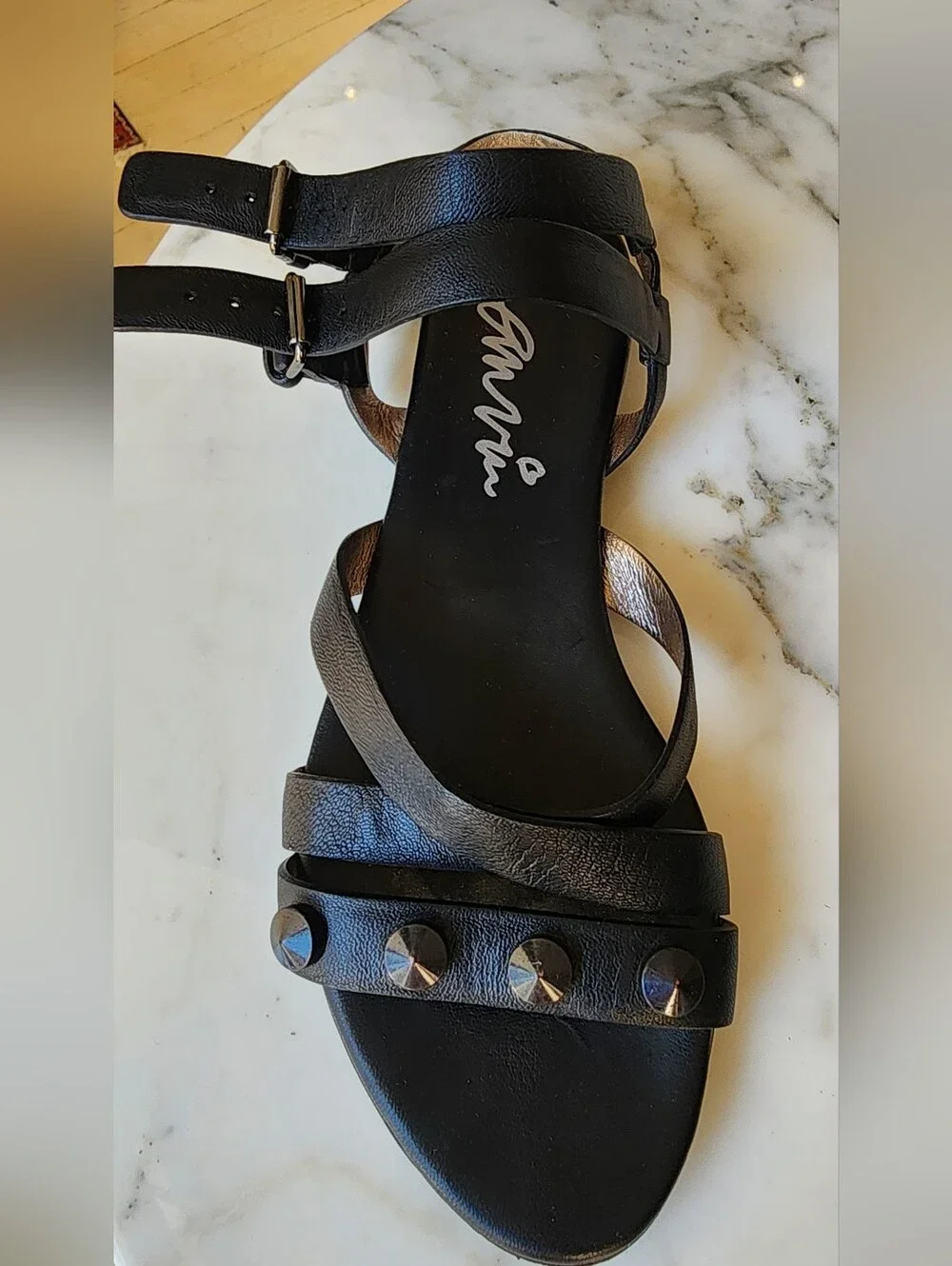 Lanvin Black Leather Studded Strappy Sandals with Ankle Buckles Size 37